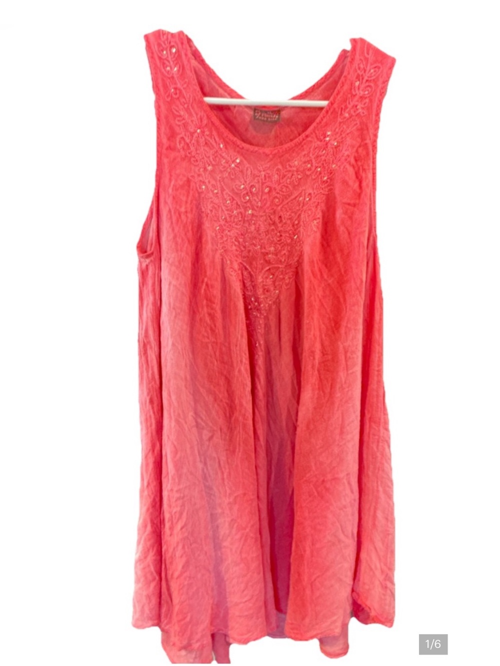 Blue Skies of Florida Embroidered Crinkle Gauze Tunic Tank Top